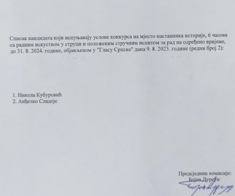 Списак кандидата који испуњавају услове конкурса